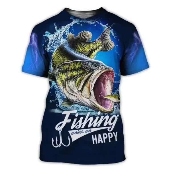 Men Forest Fishing Element Pattern Breathable Short Sleeve Men's Fashion Trend Sports Slim Top Men's Casual Comfortable T-Shirt - Image 5