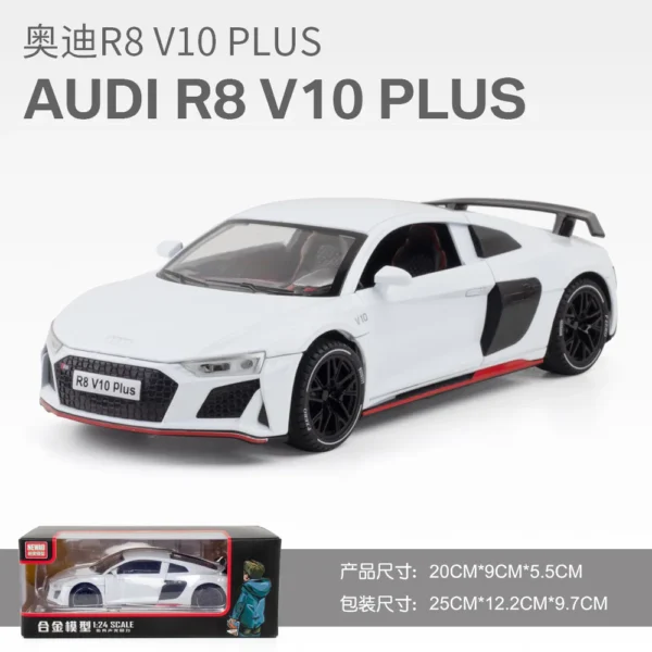 1:24 AUDI R8 V10 Plus Sports Car Alloy Model Metal Toy Car Diecast Simulation Sound & Light Collection Toys For Boys Gifts A405 - Image 6