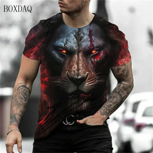 Street Trend Lion Pattern Men T-Shirts Short Sleeve O-Neck 3D Animal Print Male Outdoor T Shirt 6XL Plus Size Summer Casual Tops - Image 2