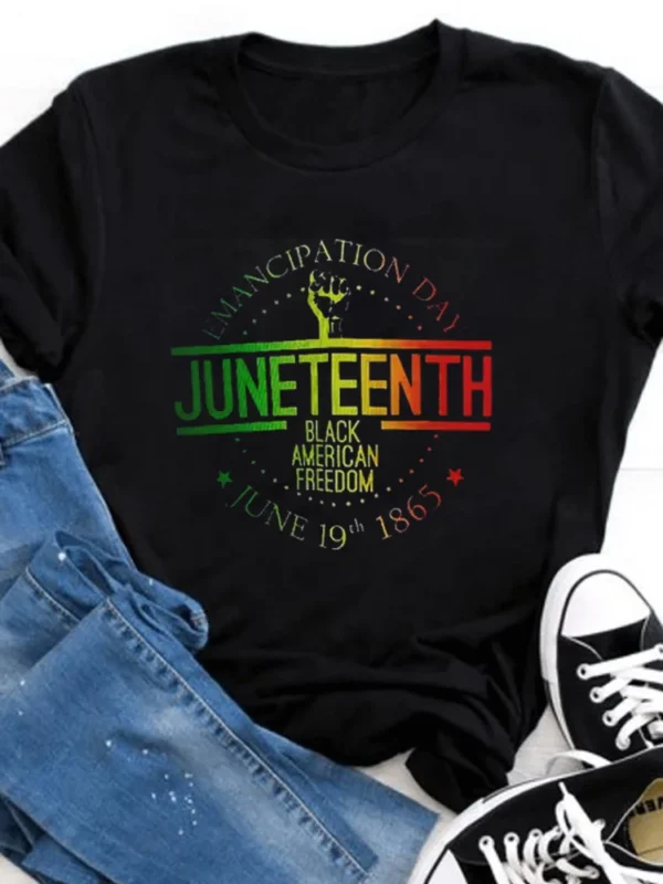 Juneteenth Graphic Polyester Breathable Tee Shirt Crew Neck Casual T Shirts For Women Summer