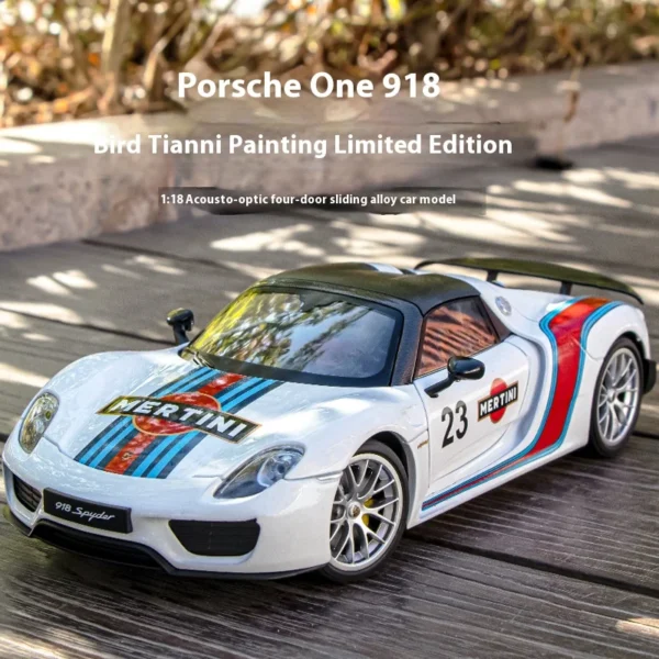 White Porsche 918 Spyder toy car.