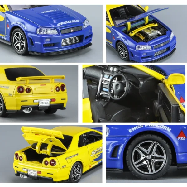 1/32 Nissan GTR34 Skyline GTR Toy Car Model Diecast Racing Miniature Model Sound & Light Pull Back Collection Gift Children Boy - Image 5