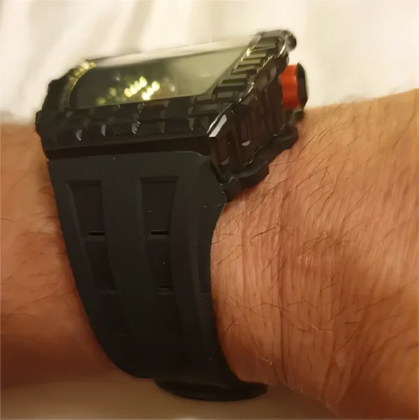 Black wristwatch with a digital display.