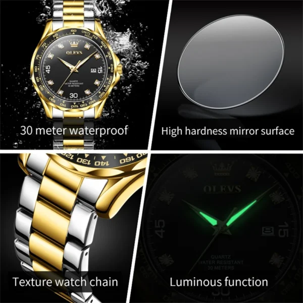 Gold and silver men's wristwatch with luminous hands.