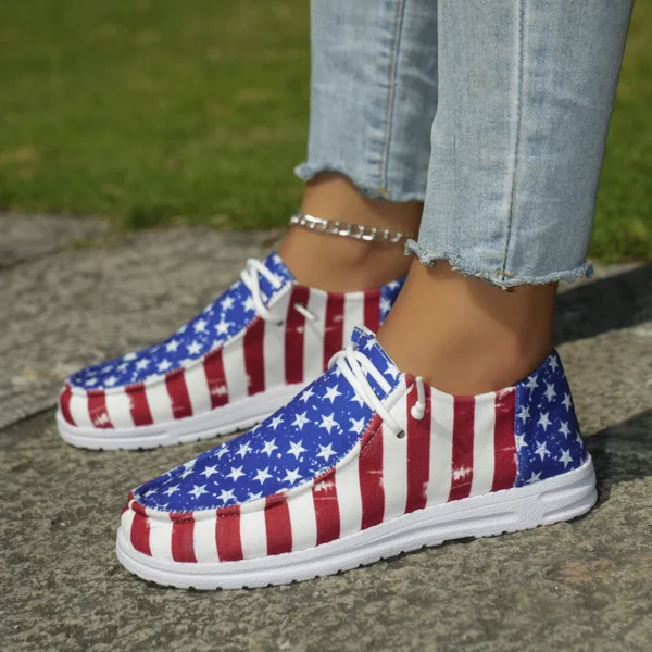 Low Top Sneakers For Women Women Fashion Trainers Shoe Non-Slip Sneakers Casual Independence Day Flag Print Low Top - Image 2