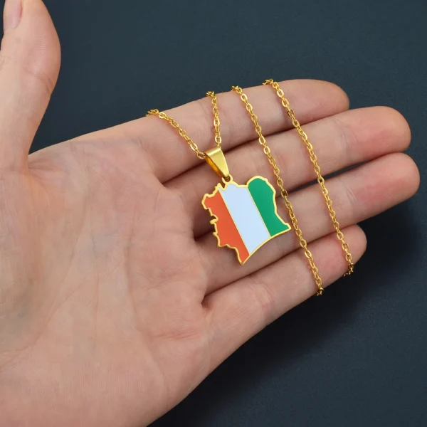 Gold necklace with Ivory Coast flag pendant.