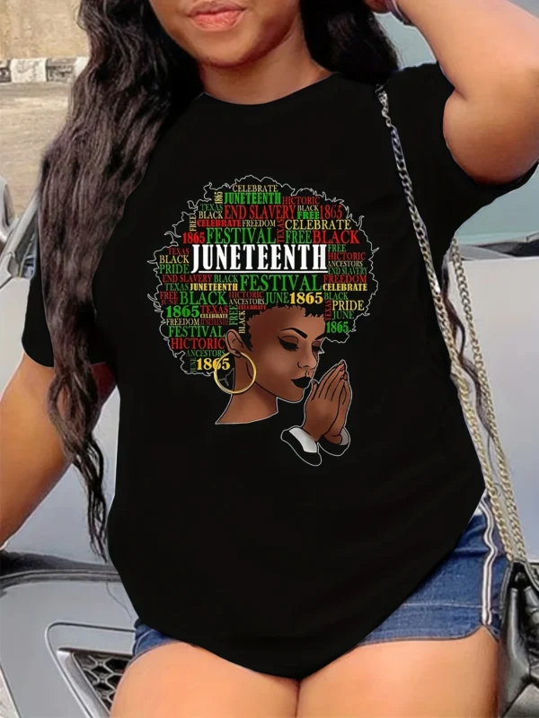 Juneteenth Print T-Shirt, Short Sleeve Crew Neck Casual Top For Summer & Spring, Women's Clothing