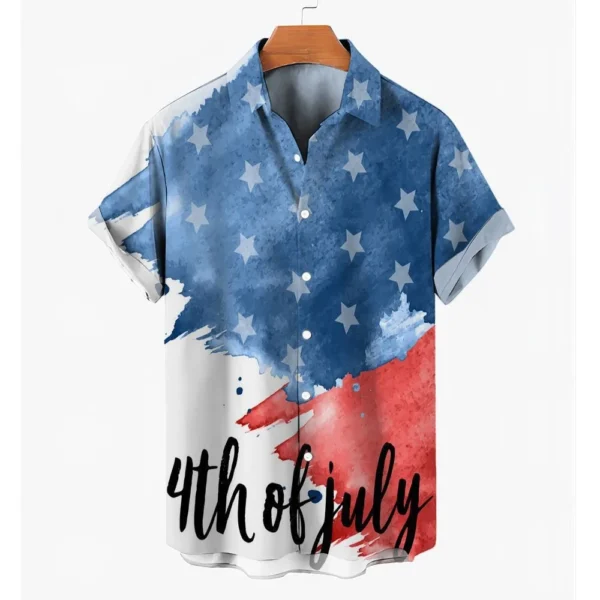 American USA Flag Print Y2K Casual Shirt Mens Stars And Stripes Shirt summer Fashion Blouses Short Sleeve Graphic Oversized - Image 3