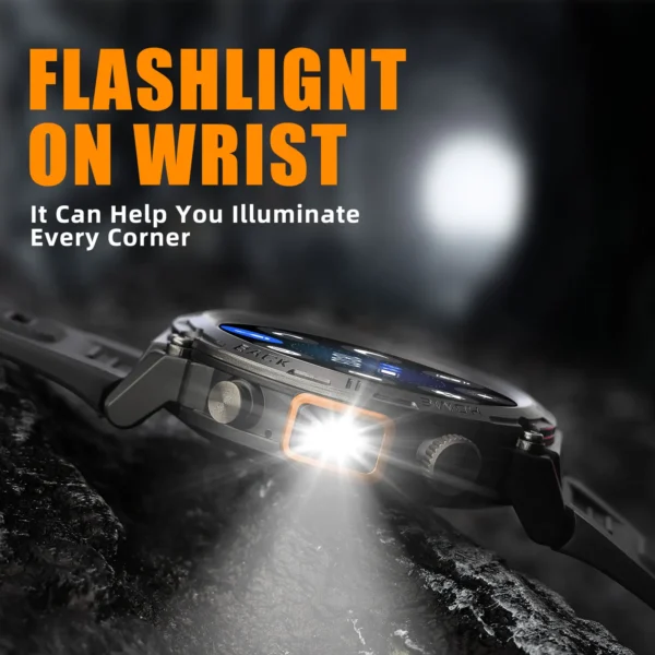 A wristwatch with a built-in flashlight.