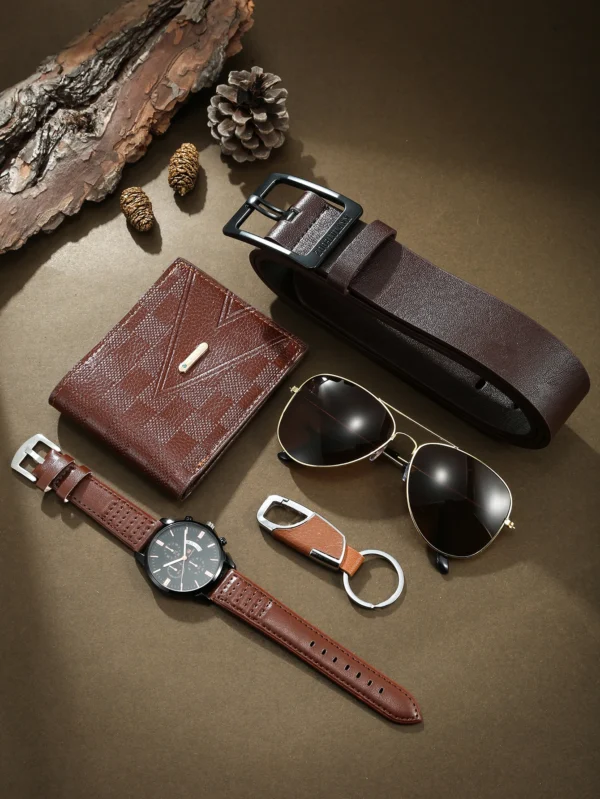 Brown leather men's accessory set.