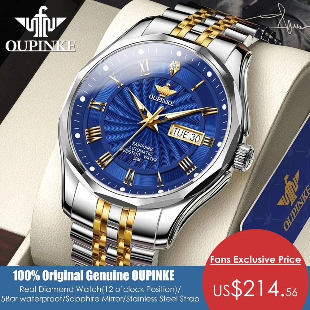 Gold and silver men's wristwatch with blue face.