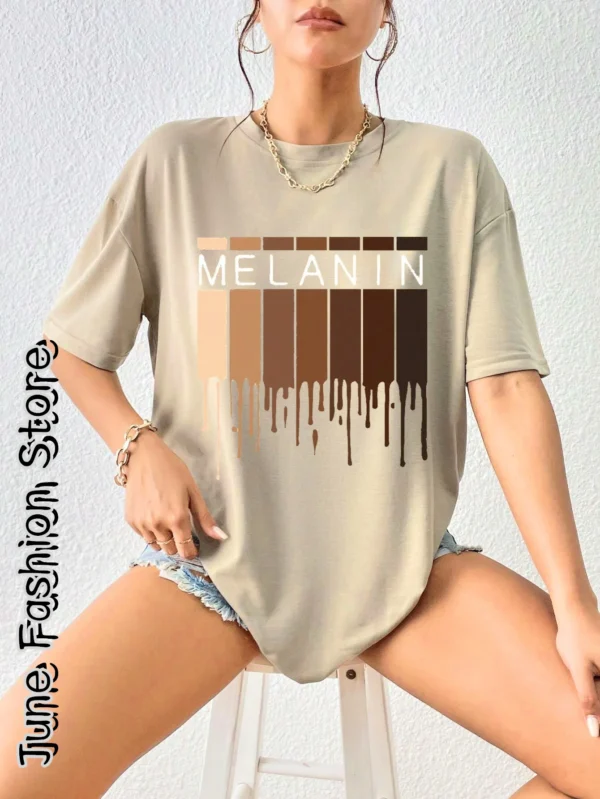 2024 Summer Women Cotton T-Shirt Fashion Letter Melanin Print Clothing Female Casual Short Sleeve Tees Tops Harajuku Streetwear