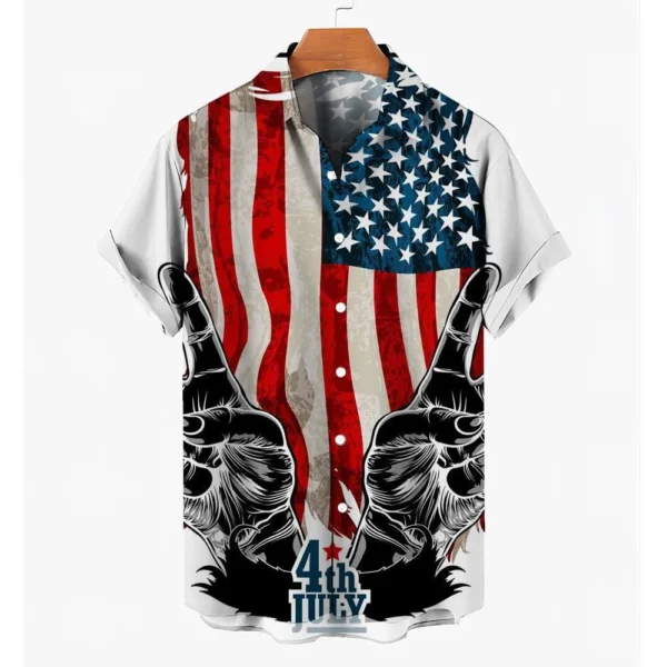 American USA Flag Print Y2K Casual Shirt Mens Stars And Stripes Shirt summer Fashion Blouses Short Sleeve Graphic Oversized - Image 5