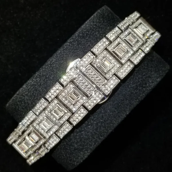 Diamond watch band with baguette stones.