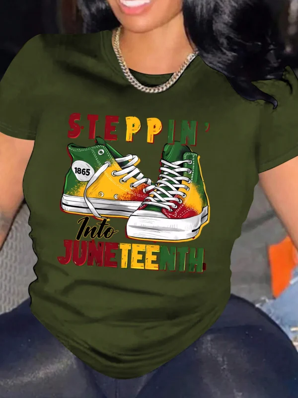 Summer Steppin Into Juneteenth Printed T Shirts Fashion Women Tee T-shirts Casual Short Sleeve Regular Female Graphic Clothes - Image 2