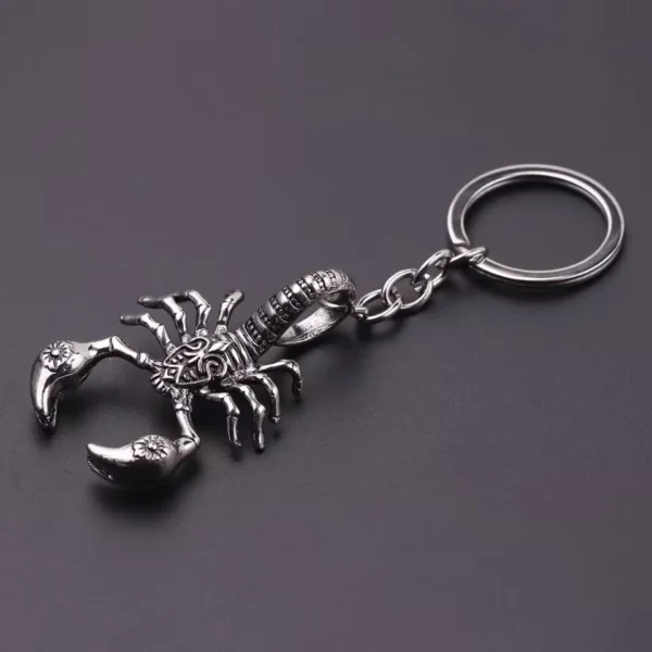 Silver scorpion keychain with ring.