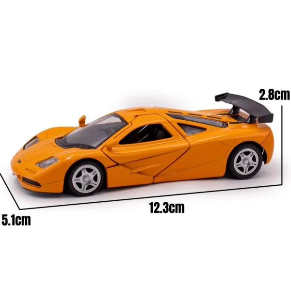 Orange McLaren F1 diecast toy car.