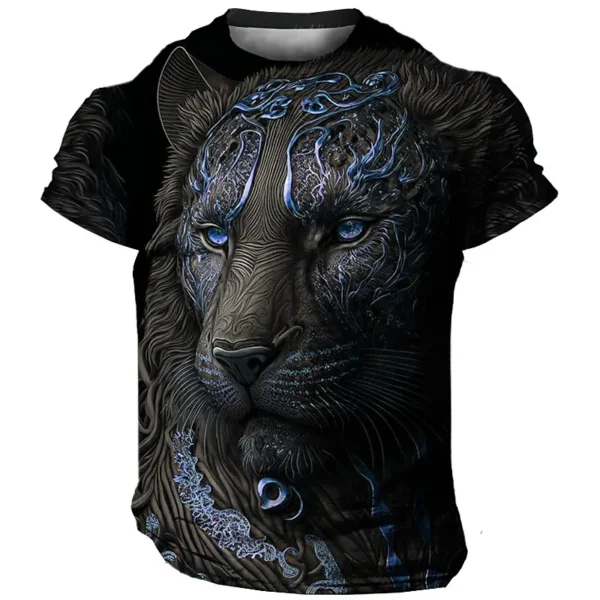 3d Lion Print Men's T-Shirt Summer Quick Dry Short Sleeve T-Shirt For Men Street Trend Man Clothing Loose Oversized Tee 2024 Top - Image 2