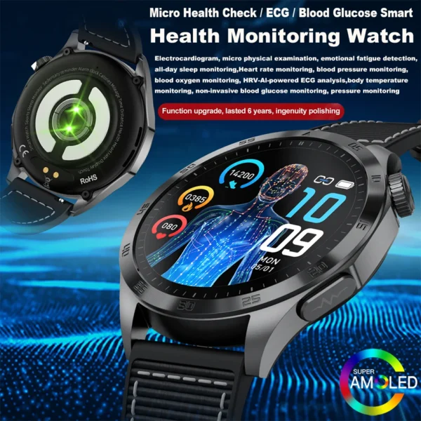 Black smart watch with health monitoring features.