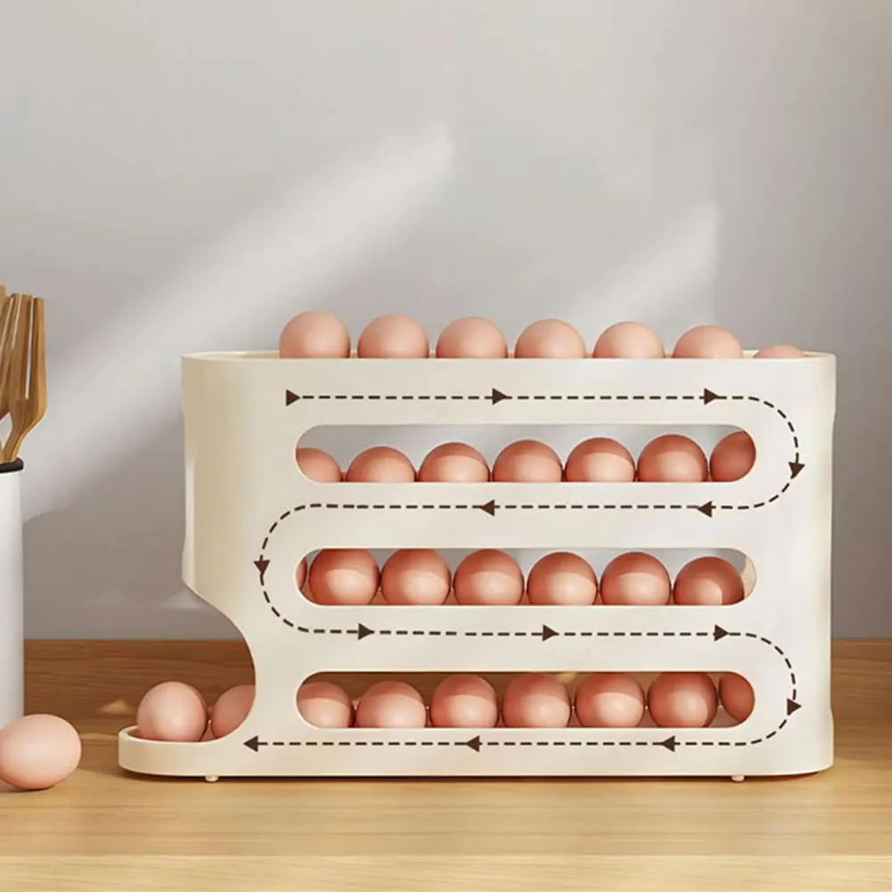 White egg storage container with arrows.