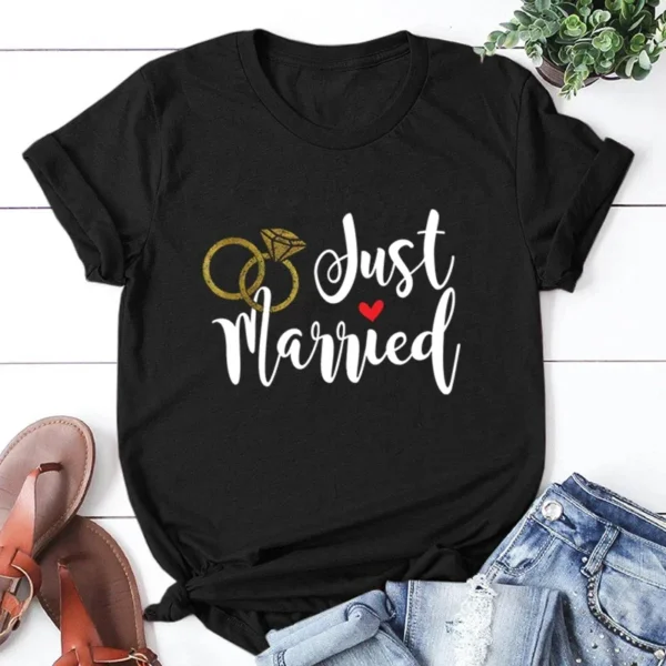 Just Married Honeymoon T-shirt Newlywed Wedding Shirt Wife and Hubs Clothing Just Married Couples T-shirts Tops Tee Short Sleeve - Image 2