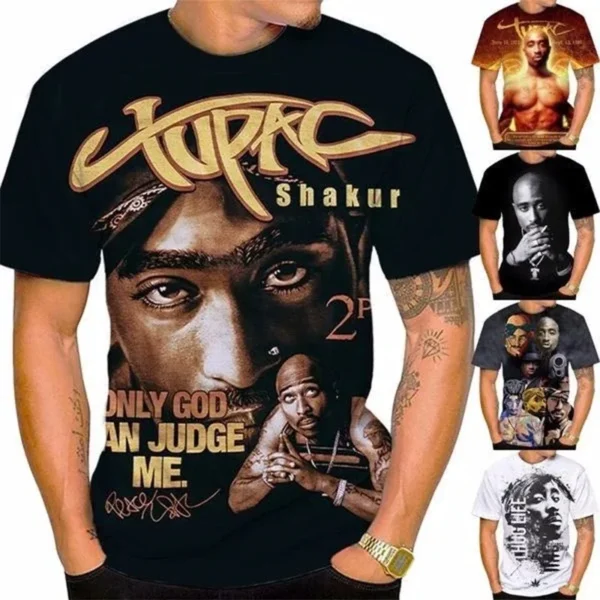 2024 New Men Fashion 3D Print Tupac T-shirt Summer Casual Personality Hip-hop Streetwear Cool T-shirt Men Clothing 2PAC T Shirt