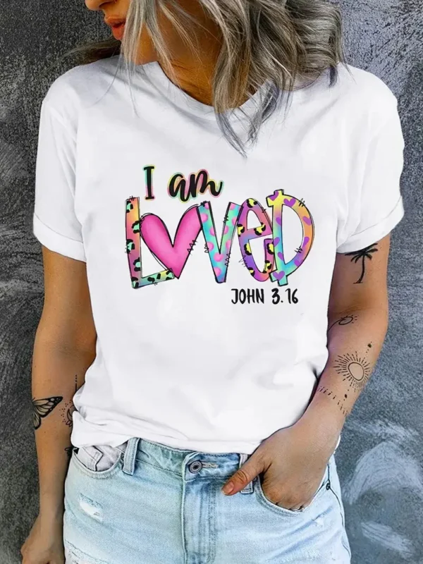 Colorful Letter Print T-shirt, Casual Crew Neck Short Sleeve Summer T-shirt, Women's Clothing