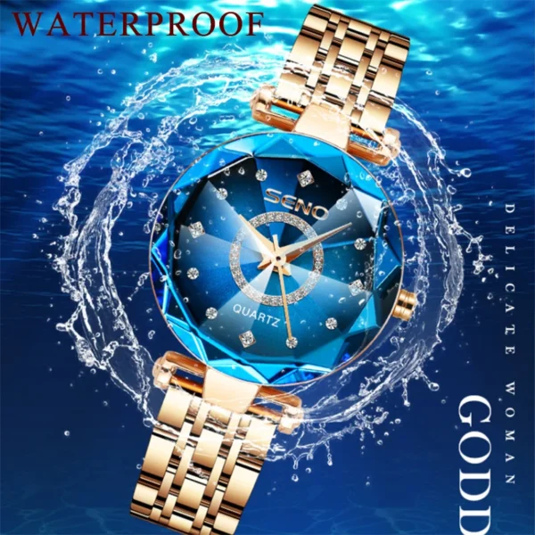 Gold and blue waterproof wristwatch.