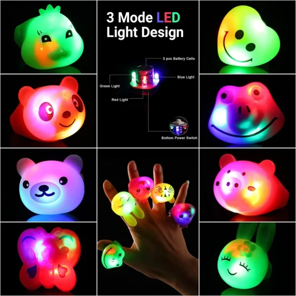 100Pcs LED Light Up Ring Bumpy Rings Flashing LED Bumpy Jelly Ring Light-Up Toy Birthday Rewards Treasure Toy Glow Party Supply - Image 5