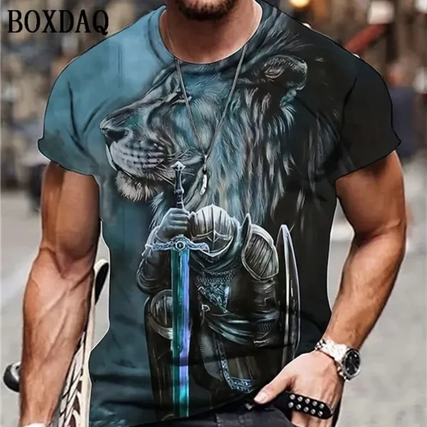 Vintage Men's T-Shirts Short Sleeve 3d Crusader Printed Loose Oversized T Shirt Street Casual Top Tees High Quality Men Clothing - Image 4