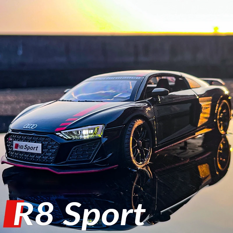 Black Audi R8 Sport car reflecting in water.