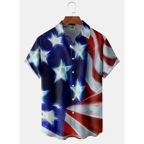 2023 New Large Size Hawaiian Shirt Men'S American Flag Element Design Trend Lapel Button Top Classic Fashion Short Sleeves Shirt - Image 4