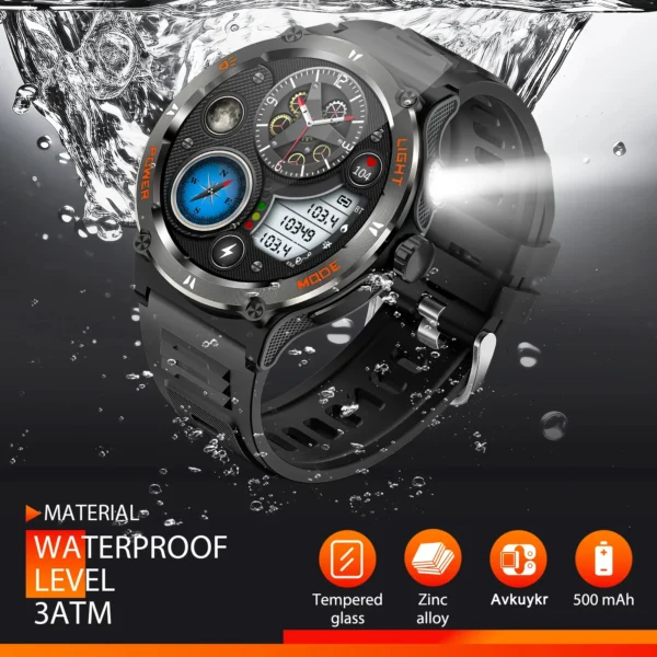 Black smartwatch with water resistant features.