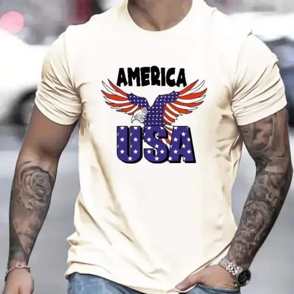 American Eagle Men's T-Shirt Casual Short Sleeved Tees Top Fashion 3d Animal Print Pattern T-Shirts Summer Loose Men's Clothing