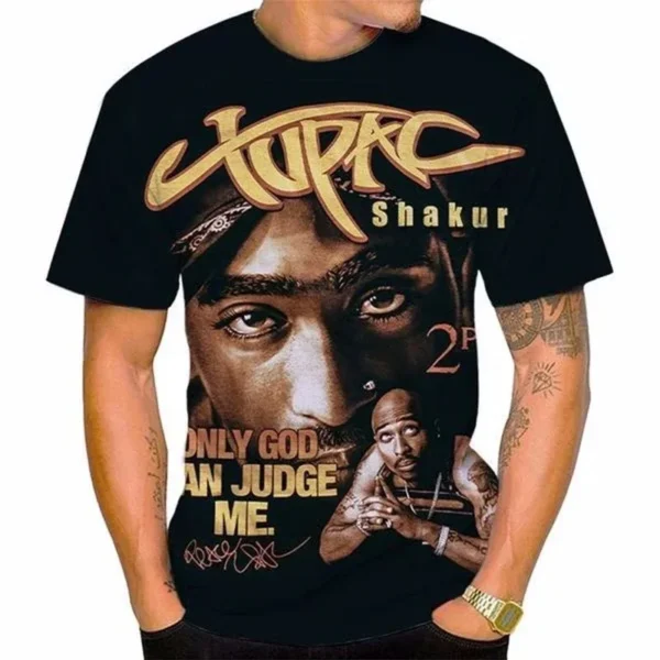 2024 New Men Fashion 3D Print Tupac T-shirt Summer Casual Personality Hip-hop Streetwear Cool T-shirt Men Clothing 2PAC T Shirt - Image 6