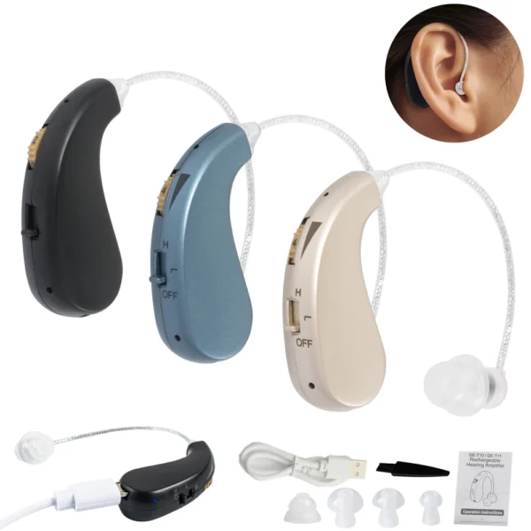 Behind the Ear Hearing Aids Rechargeable Sound Amplifier Elderly Deafness Help