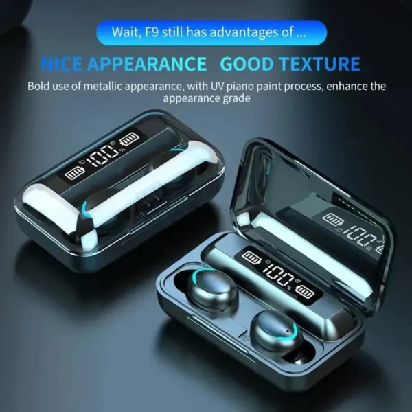 F9 Wireless Bluetooth Headphones Tws Waterproof Earbuds Earphones Digital Display Heaset Large Capacity Charging Case - Image 2