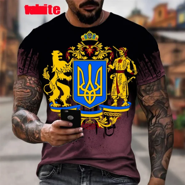 Camouflage Pattern Ukraine Flag 3d Printing T-shirt Summer Fashion Short Sleeve Retro Harajuku Casual Personality Tee - Image 5