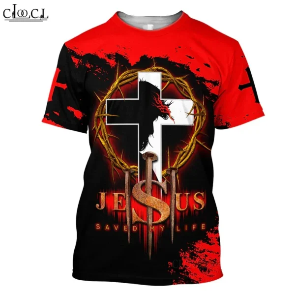 Summer Men's T-Shirt God Religion Christ Jesus Cross 3D Printing Hip Hop Loose Short Sleeve Streetwear Oversized Vintage T Shirt - Image 5