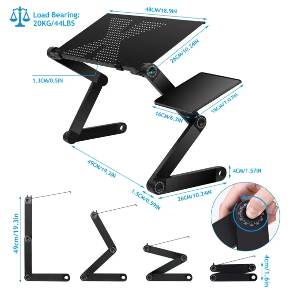 Black laptop stand with adjustable angle.