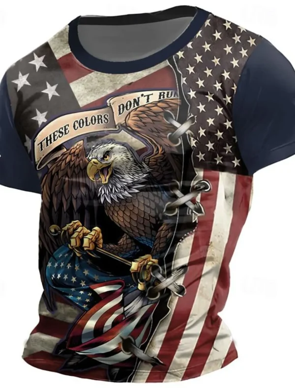 2024 New Graphic Eagle American Flag Retro Vintage Men's 3D Print T shirt Tee Tops Short Sleeve Crew Neck Shirt Spring & Summer - Image 2