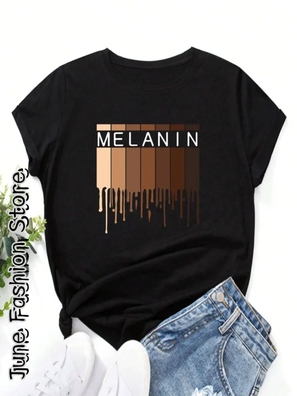 2024 Summer Women Cotton T-Shirt Fashion Letter Melanin Print Clothing Female Casual Short Sleeve Tees Tops Harajuku Streetwear - Image 3