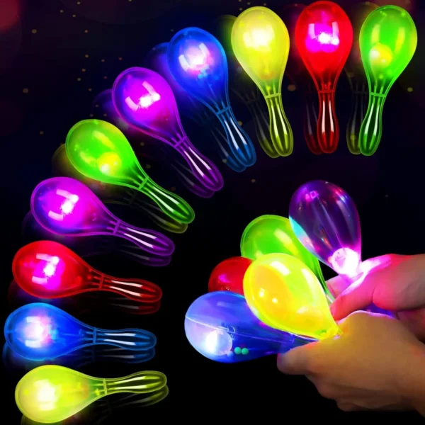 12pcs Light Up Mini Maracas Toys Plastic Maracas LED Flashing Shaker Neon Mexican Decorations Noisemaker Fiesta Themed Birthday