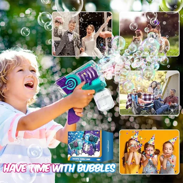 Child playing with a bubble gun.