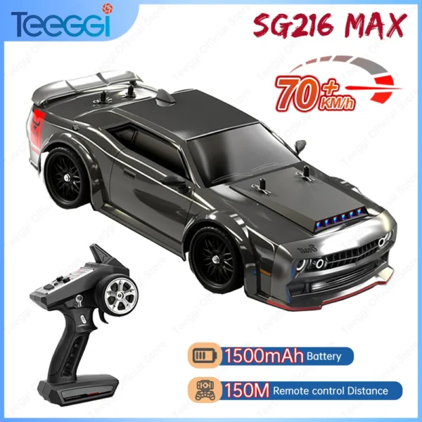 Black remote control car with 1500mAh battery.