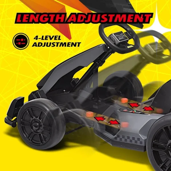 Adjustable go-kart with four seat levels.