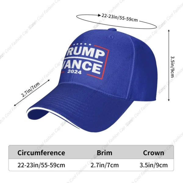 Trump Vance 2024 Baseball Cap for Men Women Dad Hats Adjustable Sandwich Trucker Vintage Sports Unisex Fashion - Image 5