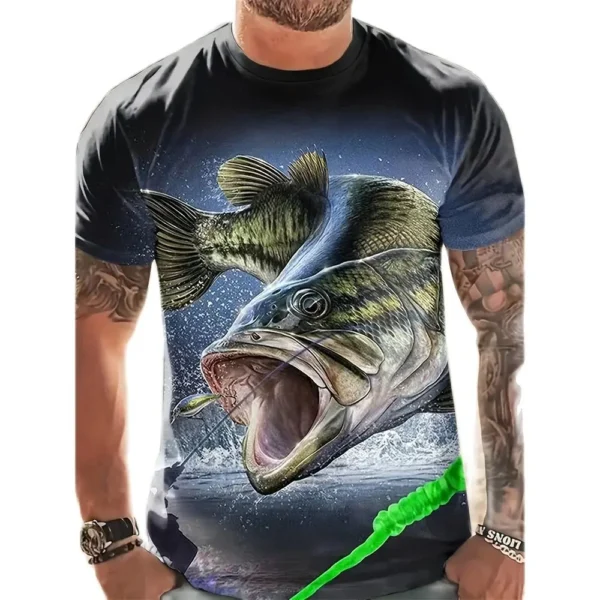 Fish T-Shirt For Men Fishing Graphic Tee 3D Print Short Sleeve Tees Casual T Shirt Oversized Men's Clothing Tops Summer 2024 New