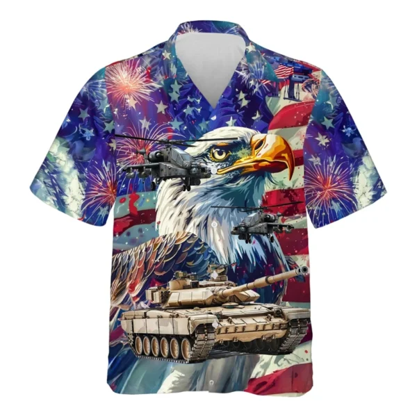 Fashion USA Flag Eagle Graphic Male Blouses American Independence Day Tank 3D Printed Shirt For Men Clothes Patriotic Button Top - Image 3