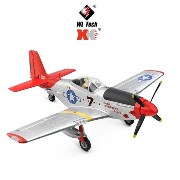 Silver P-51 Mustang model airplane.